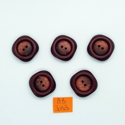 5 boutons en résine marron - 24x24mm - ab3093