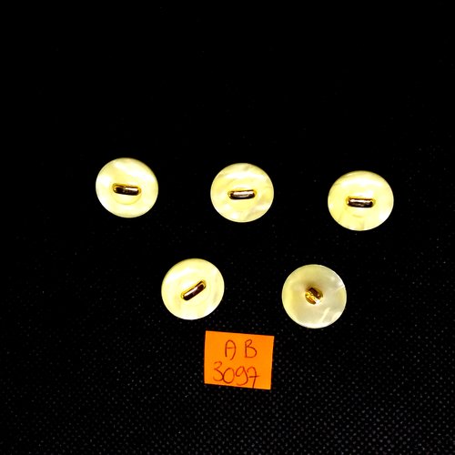 5 boutons en résine jaune pale et doré - 18mm - ab3097
