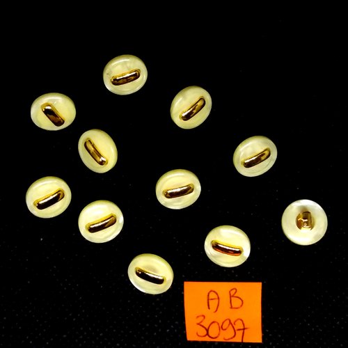 11 boutons en résine jaune pale et doré - 11mm - ab3097