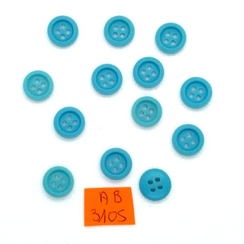 13 boutons en résine bleu - 12mm - ab3105