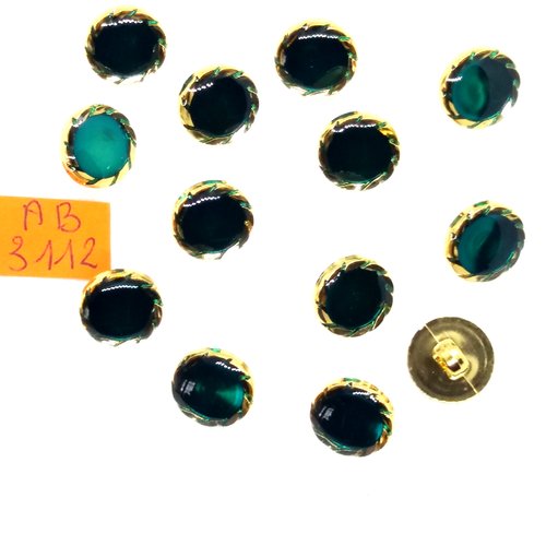 13 boutons en résine doré et vert - 13mm - ab3112