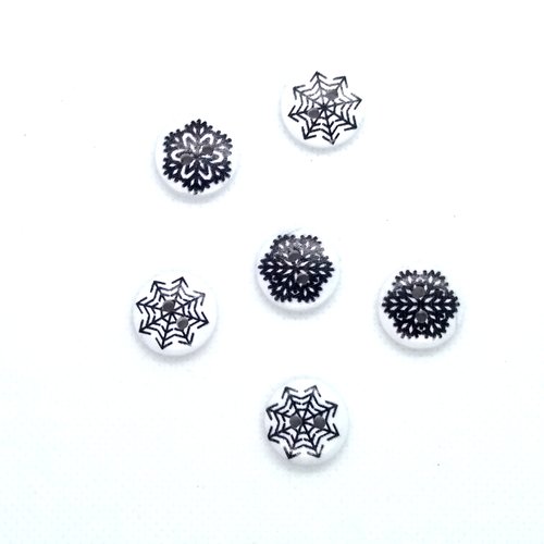6 boutons fantaisies en bois - flocon - noir et blanc - 15mm- bri485n7