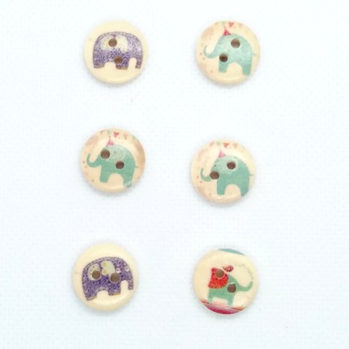 6 boutons fantaisies en bois - éléphant - marron et camel - 15mm- bri492n5