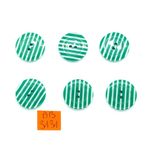 6 boutons en résine vert et blanc - 22mm - ab3131