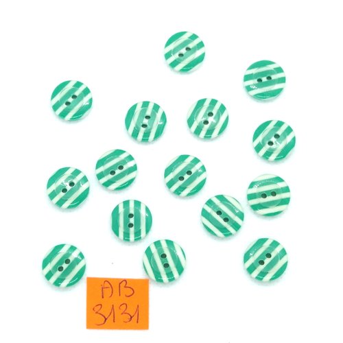 15 boutons en résine vert et blanc - 12mm - ab3131