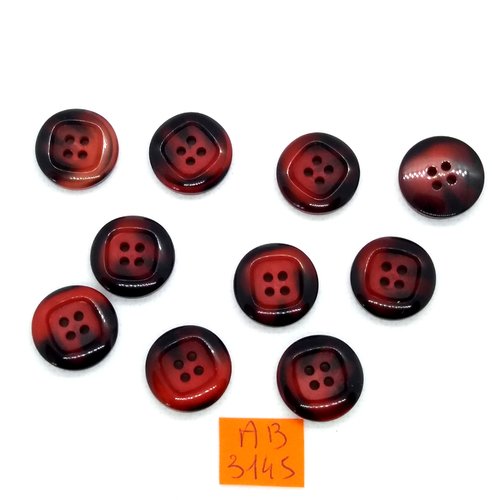 9 boutons en résine noir et rouge foncé - 18mm - ab3145