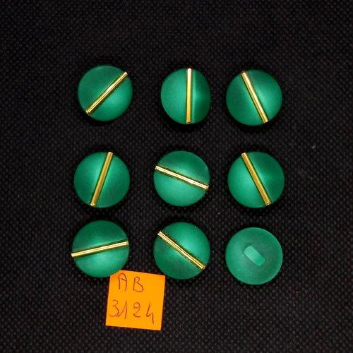 9 boutons en résine vert et doré - 18mm - ab3124