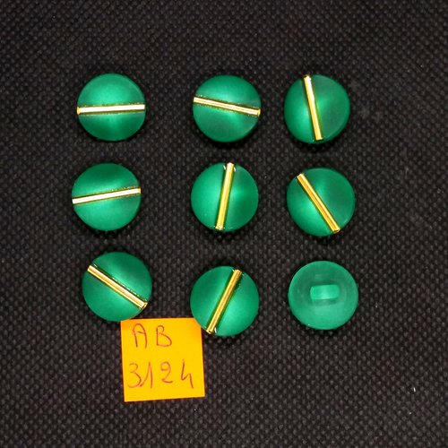 9 boutons en résine vert et doré - 15mm - ab3124