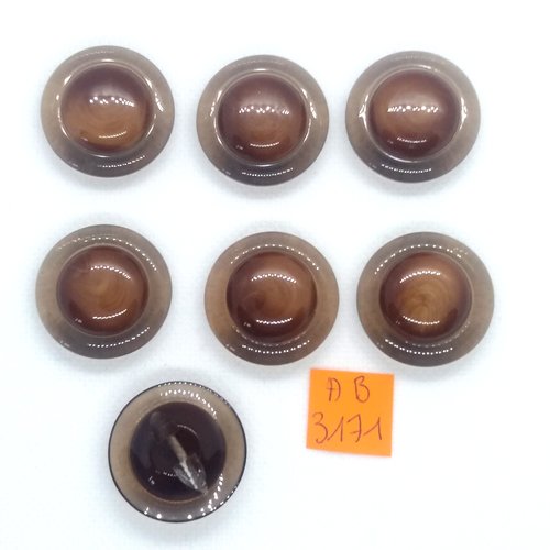 7 boutons en résine marron opaque - 27mm - ab3171