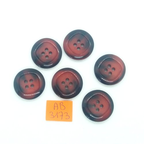 6 boutons en résine rouge et noir  - 18mm - ab3173