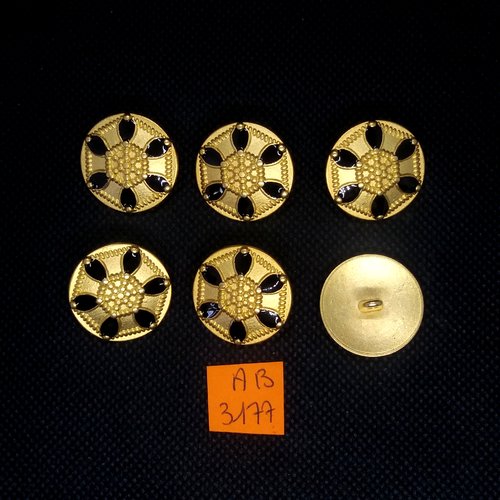 6 boutons en métal doré et noir - 23mm - ab3177