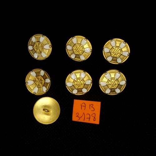7 boutons en métal doré et blanc - 18mm - ab3178