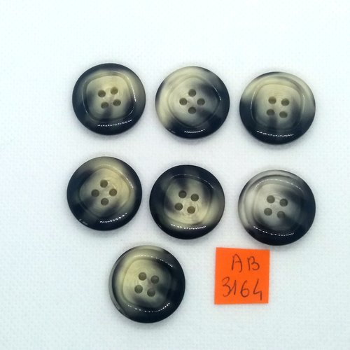 7 boutons en résine - noir et beige - 22mm - ab3164
