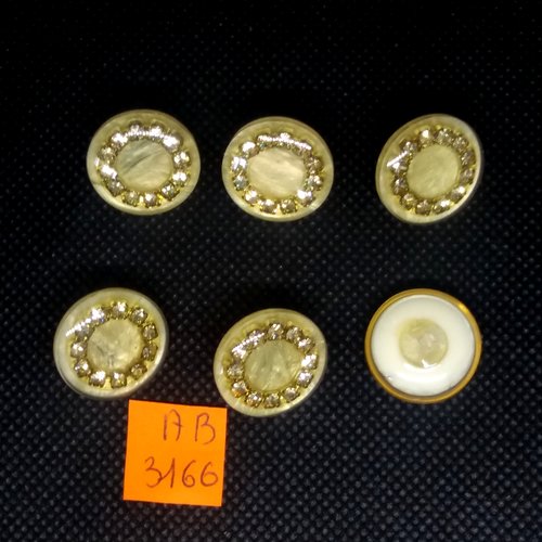 6 boutons en résine - beige et doré - 18mm - ab3166