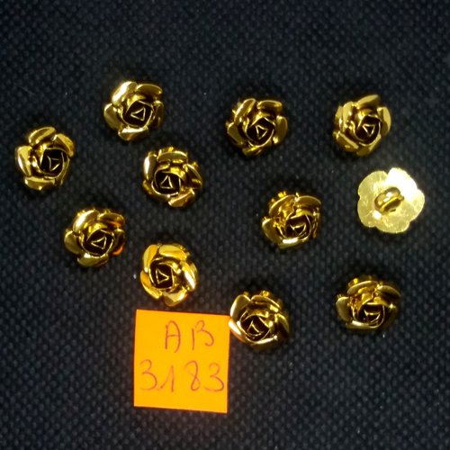 11 boutons en résine doré - fleur - 11mm - ab3183