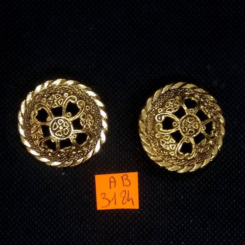 2 boutons en résine doré - 34mm - ab3184