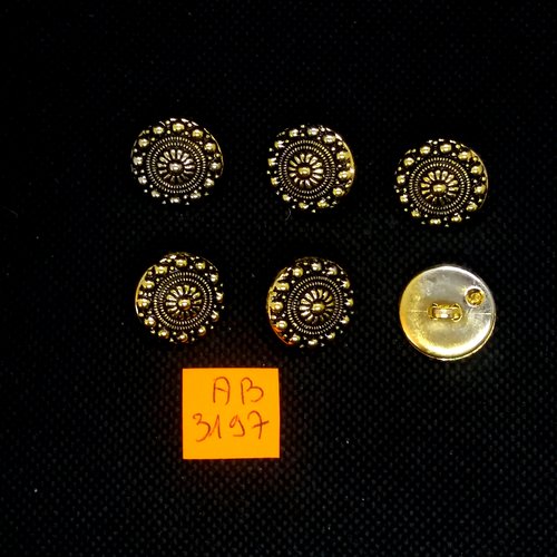 6 boutons en résine doré - 18mm - ab3197