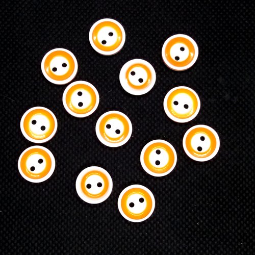 13 boutons en résine - orange et blanc  - 13mm - bri512