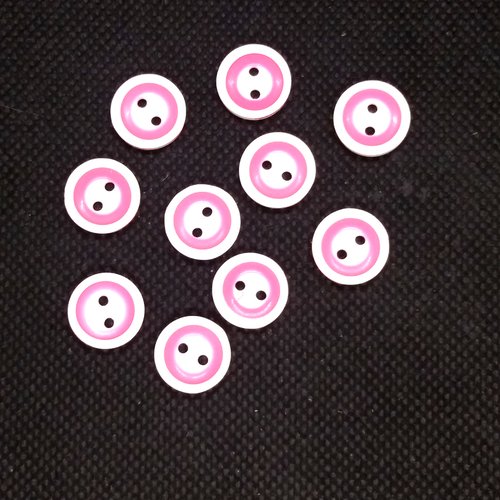 10 boutons en résine - fuchsia clair et blanc  - 13mm - bri512