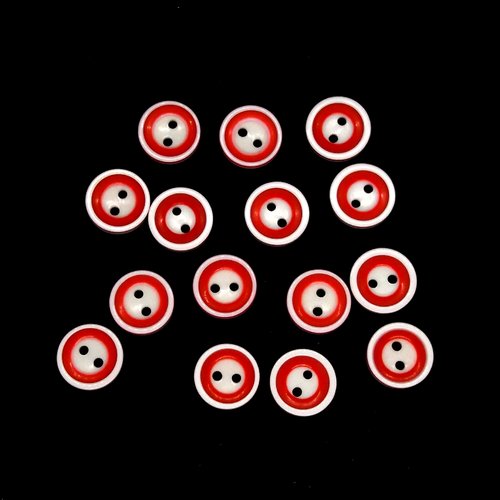 15 boutons en résine - rouge et blanc  - 13mm - bri512