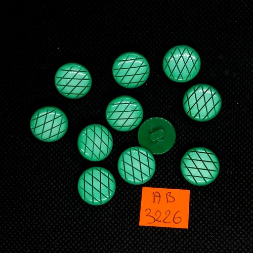 11 boutons en résine vert et noir - 15mm - ab3226