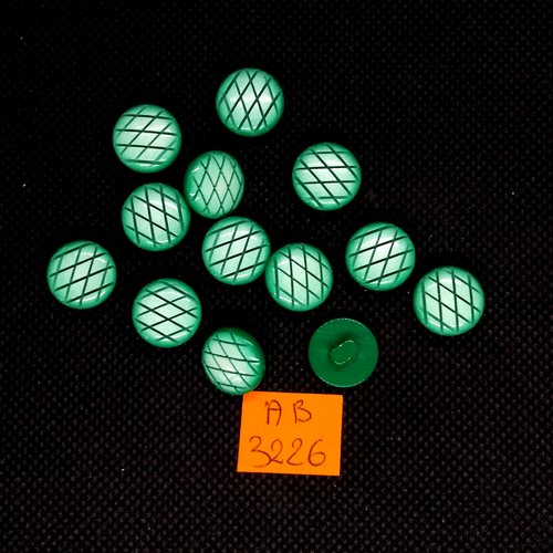 13 boutons en résine vert et noir - 13mm - ab3226