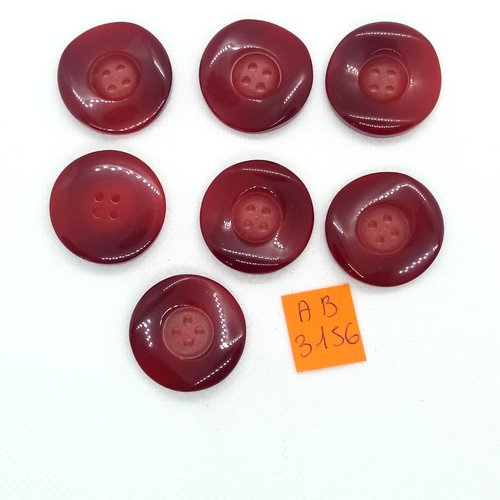 7 boutons en résine rouge opaque - 27mm - ab3156