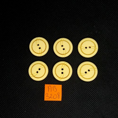 6 boutons en résine saumon/orangé et doré - 22mm - ab3208