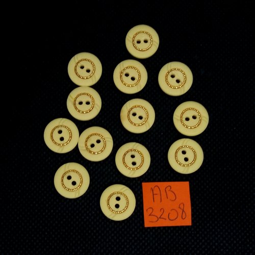 13 boutons en résine saumon/orangé et doré - 14mm - ab3208