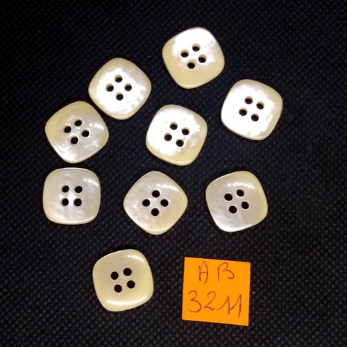 9 boutons en résine ivoire - 16x16mm - ab3211