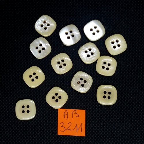 13 boutons en résine ivoire - 13x13mm - ab3211