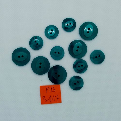 12 boutons en résine vert - taille diverse - ab3117