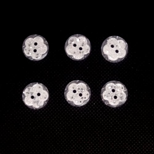 6 boutons en résine blanc moucheté - fleur - 15mm - bri502