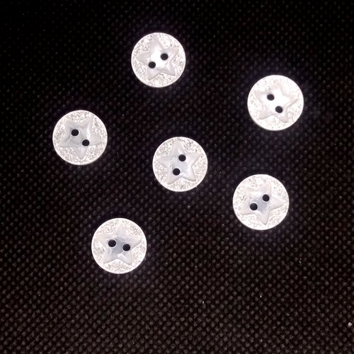 7 boutons en résine blanc - étoile - 13mm - bri502