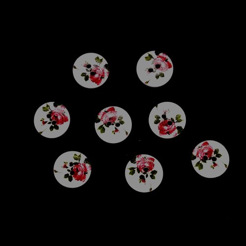 6 boutons en bois fantaisie - rouge vert et blanc - 15mm - bri514n°5