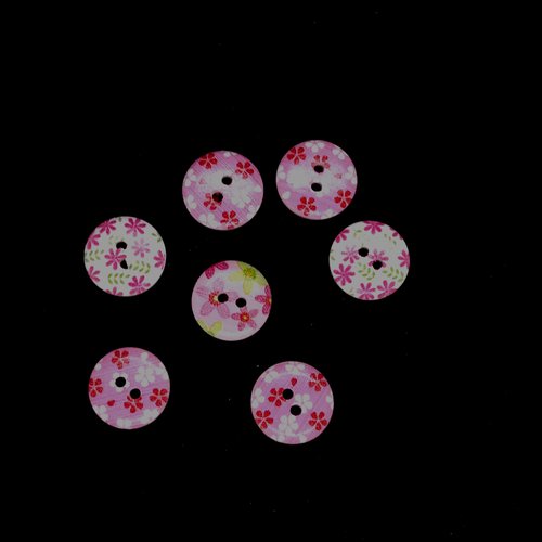 7 boutons en bois fantaisie - multicolore - 15mm - bri514n°6