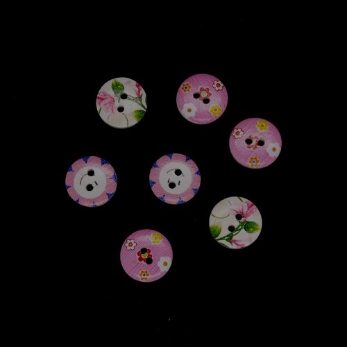 7 boutons en bois fantaisie - multicolore - 15mm - bri514n°9