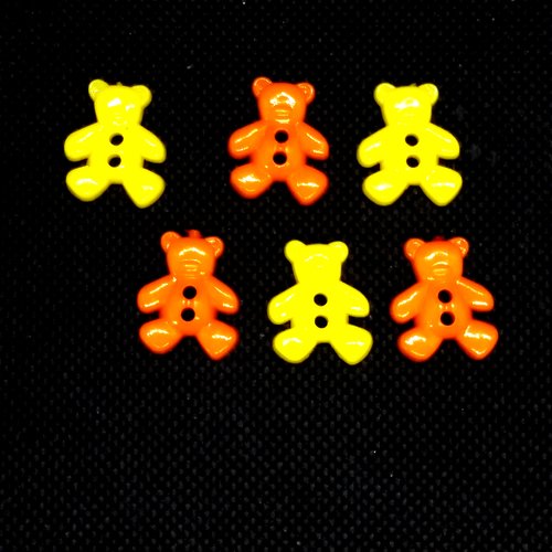 6 boutons fantaisies en résine - orange et jaune - 16x19mm- bri524