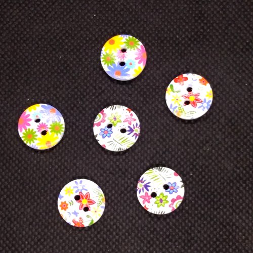 6 boutons en bois fantaisie - multicolore - 15mm - bri511n°5