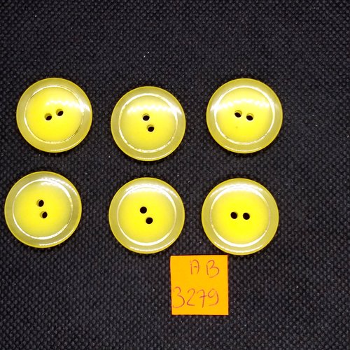 6 boutons en résine jaune et doré - 23mm - ab3279