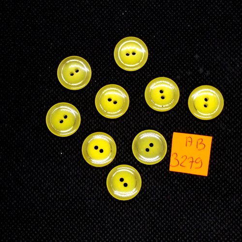 6 boutons en résine jaune et doré - 15mm - ab3279