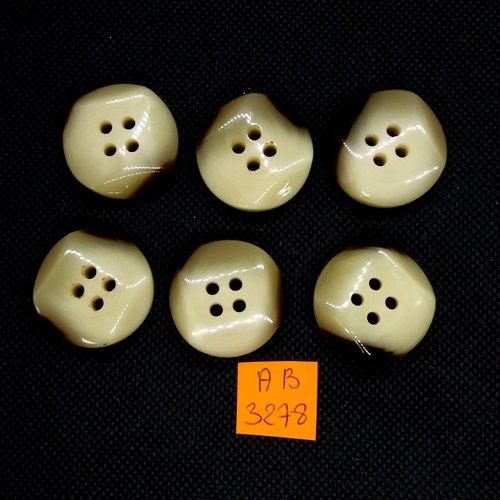 6 boutons en résine beige et marron - 28mm - ab3278