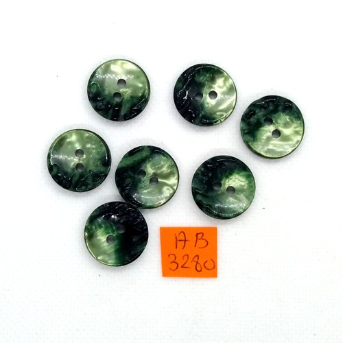 7 boutons en résine vert et  noir - 18mm - ab3280