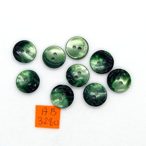 6 boutons en résine vert et  noir - 15mm - ab3280