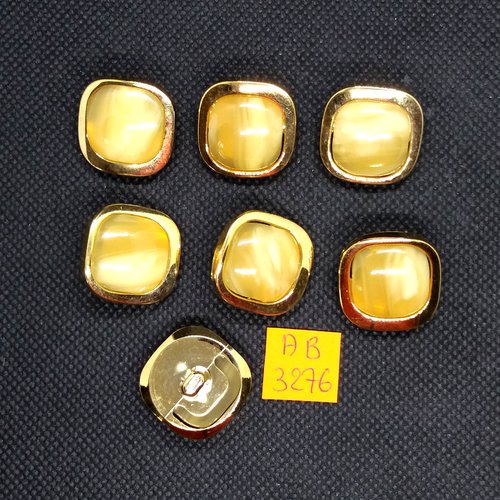 7 boutons en résine beige et doré - 22x22mm - ab3276