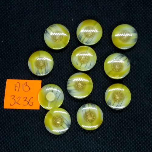 11 boutons en résine jaune - 15mm - ab3236