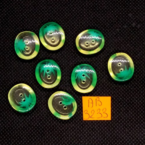 8 boutons en résine vert et transparent - 15x17mm - ab3233