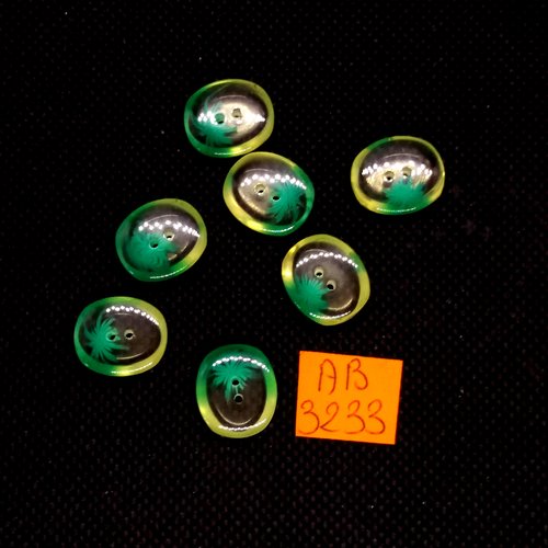 7 boutons en résine vert et transparent - 13x15mm - ab3233