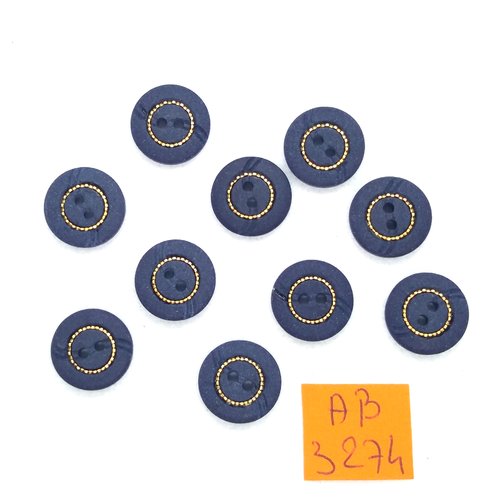 5 boutons en résine bleu et doré - 14mm - ab3274