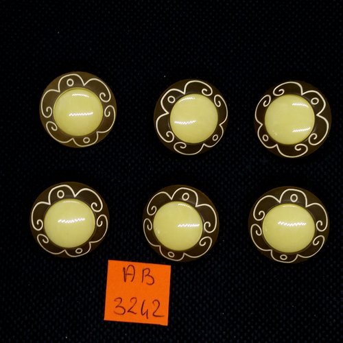 6 boutons en résine jaune/orangé - 23mm - ab3242
